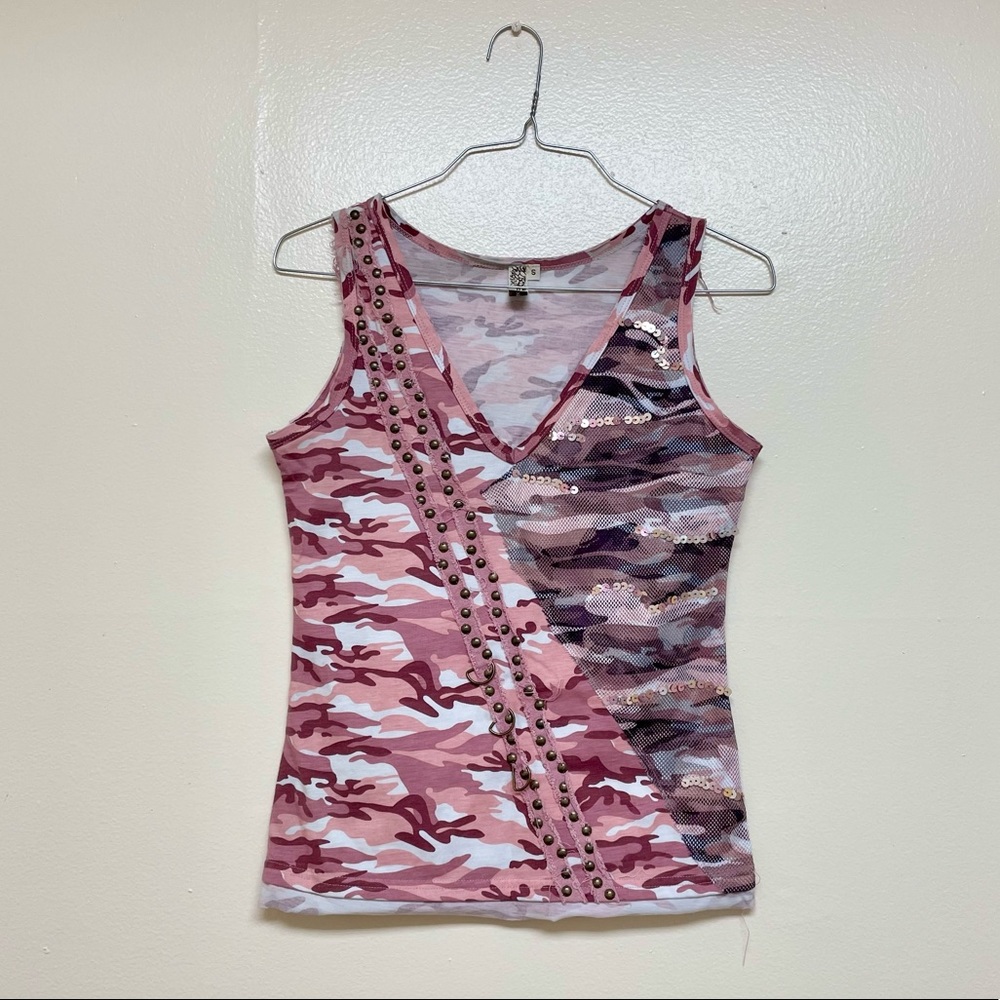 Unique Pink Camo Tank Top